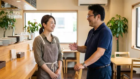 カフェオーナーとの打ち合わせ風景