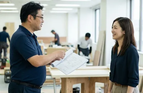 工房でのクライアントとの相談