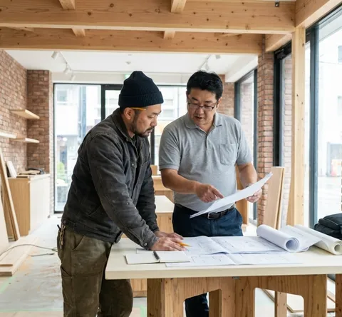 図面を見ながらの打ち合わせ
