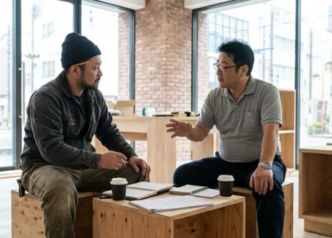 KAIとKENがお客様と一緒に物件を内見している様子